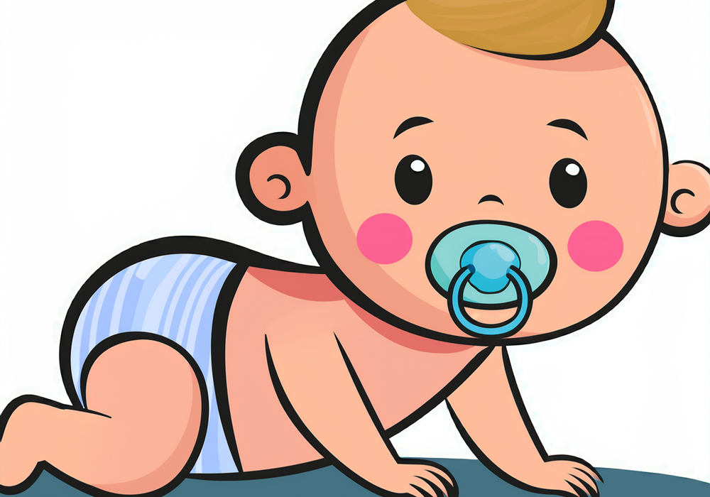 공갈 젖꼭지를 물고 있는 아기 사진