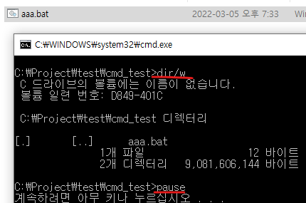 배치파일에서 echo off 지우고 실행