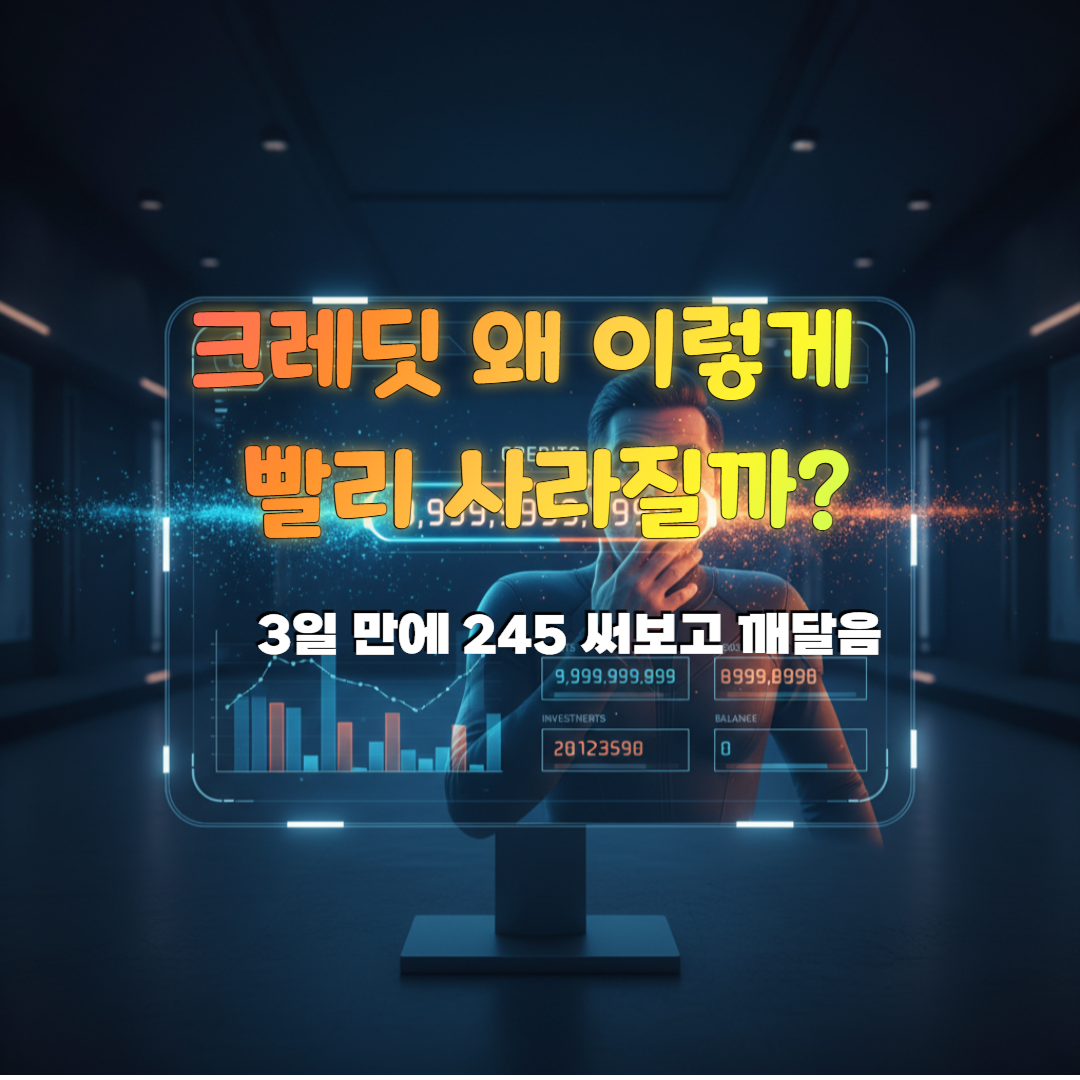 AI 이미지 제작 크레딧이 빠르게 감소해 놀라는 사람과 크레딧 숫자가 급격히 줄어드는 화면이 있는 썸네일