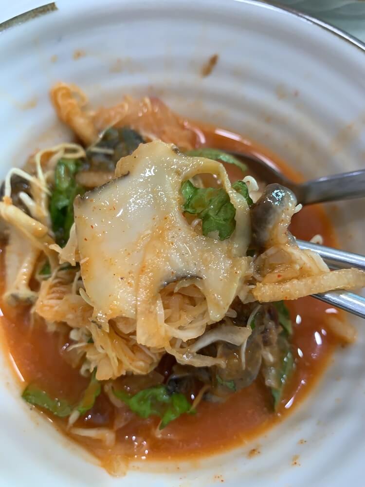 크게 썰린 소라가 담겨져있는 물회