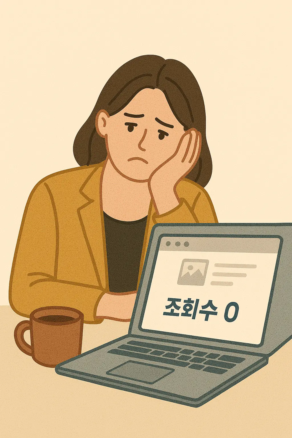 블로그 조회수 0을 보며 좌절하는 직장인의 모습