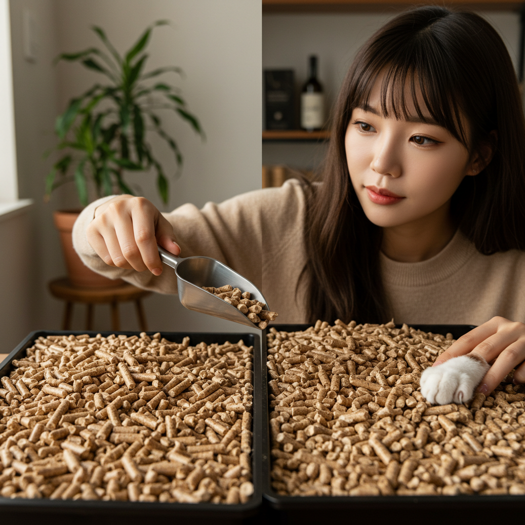 목재&middot;펠릿/옥수수&middot;종이 모래 비교