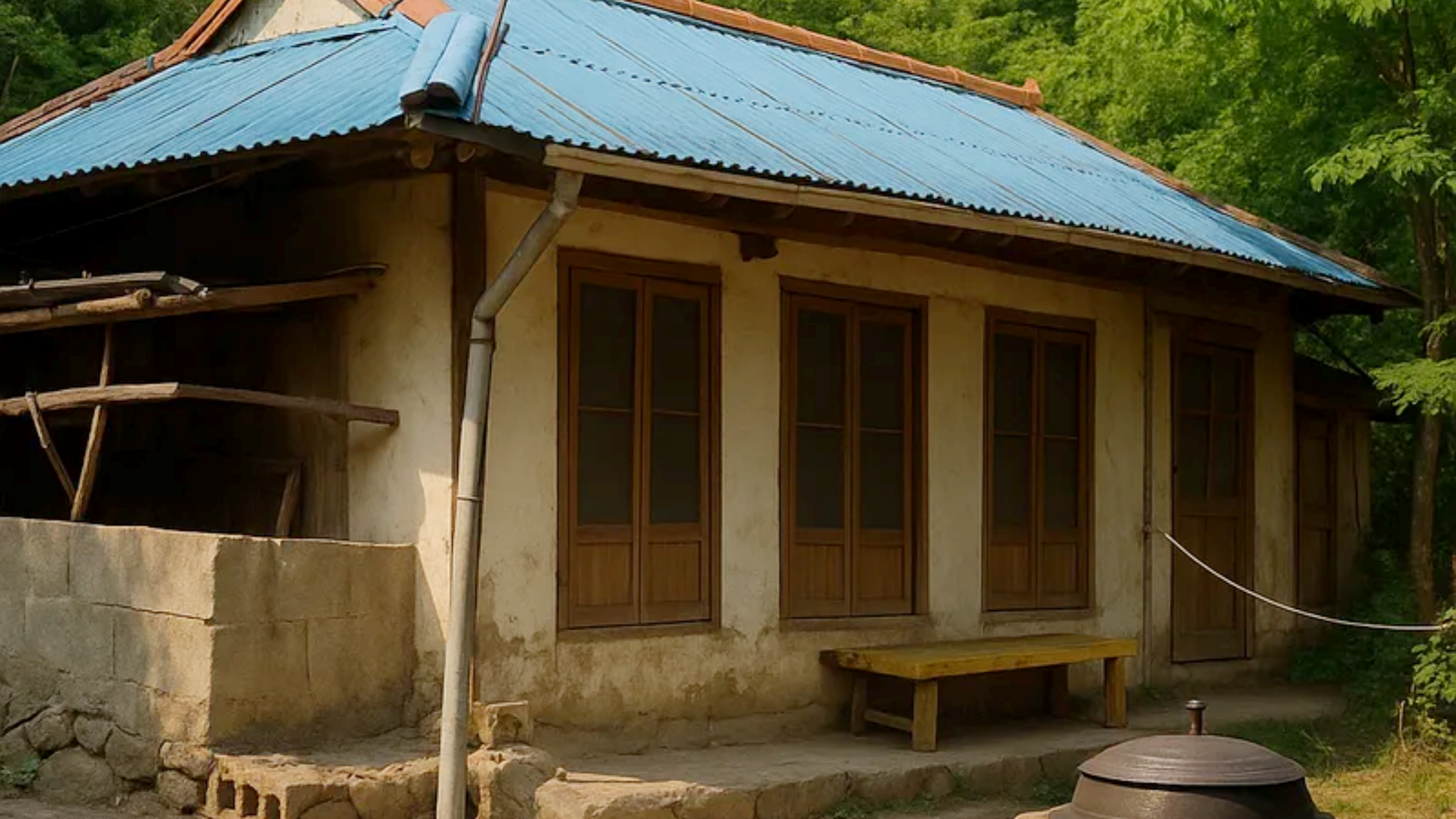 농촌-시골빈집-파란기와집