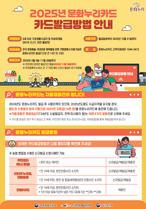 2025년 문화누리카드 신청 시작! 지원금 14만원 받으러 가기