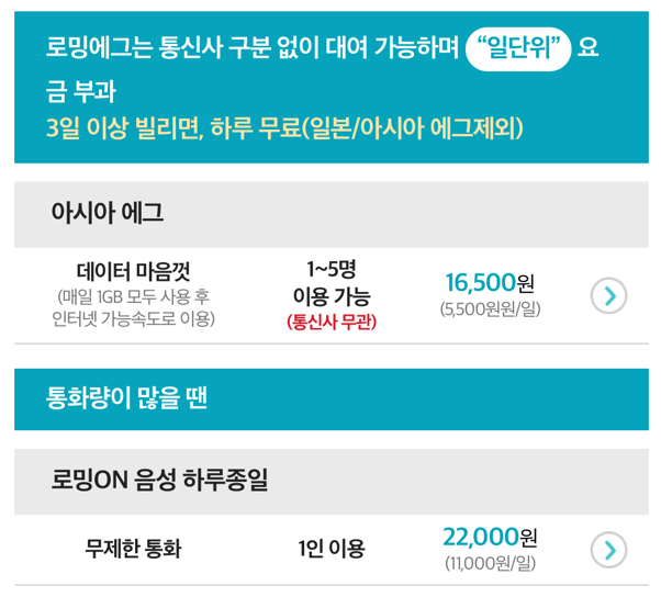 KT 로밍 패키지 요금제