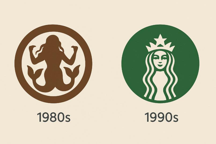 초기와 현대 로고 차이를 보여주는 개념도