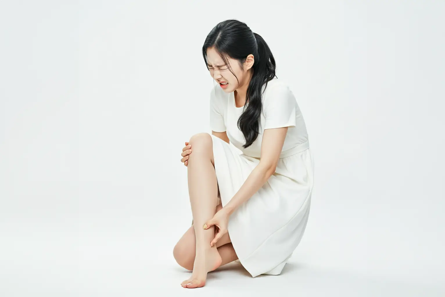 발 부분 통증을 느끼는 여성