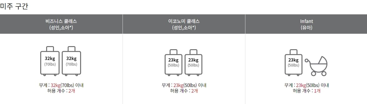미주구간 수하물 안내