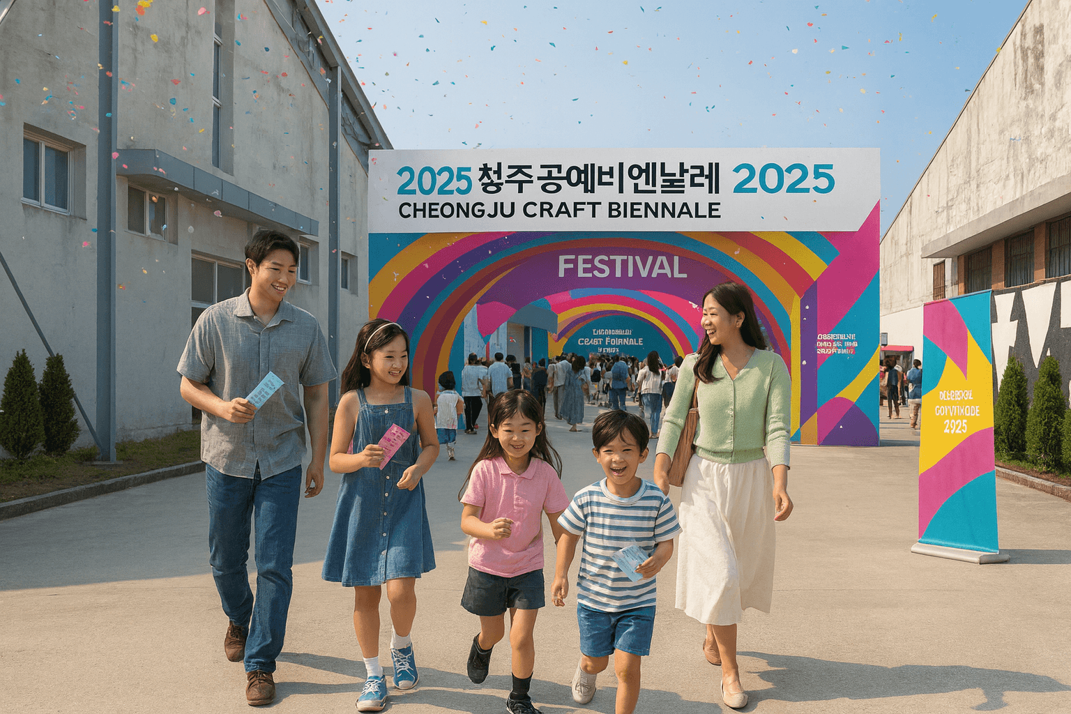 가족 단위 방문객이 청주공예비엔날레 행사장에 입장하는 모습 2