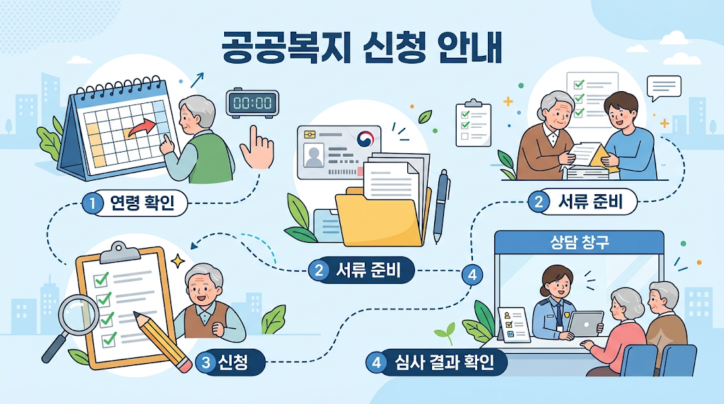기초연금 신청 전 연령 확인 서류 준비 신청 접수 심사 결과 확인 절차