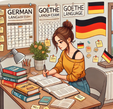독일어 시험 Goethe, TELC 등 준비하는 여학생 모습