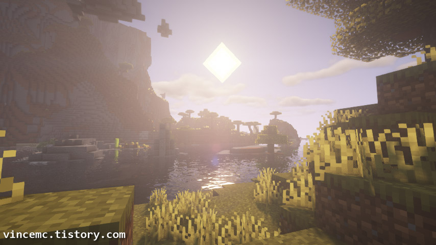 쉐이더 적용 후 해가 떠있을 때 해를 바라본 모습