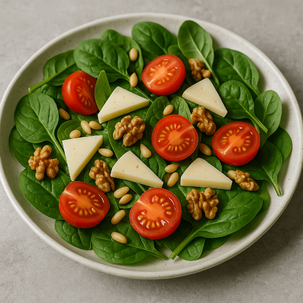 시금치 샐러드가 담긴 건강식 한 끼