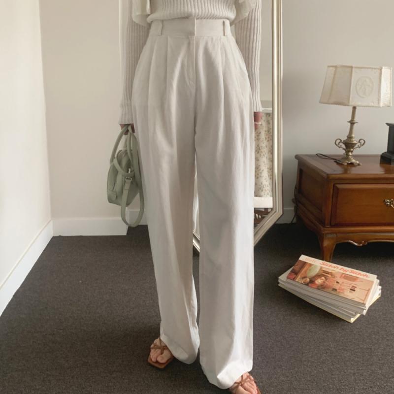 로그린넨와이드슬랙스 화이트 베이지 아이보리 뒷밴딩팬츠 여성흰바지