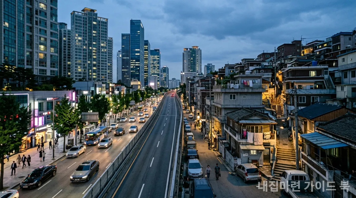 2026년 한국 부동산 시장의 양극화 심화를 보여주는 대비되는 도시 풍경