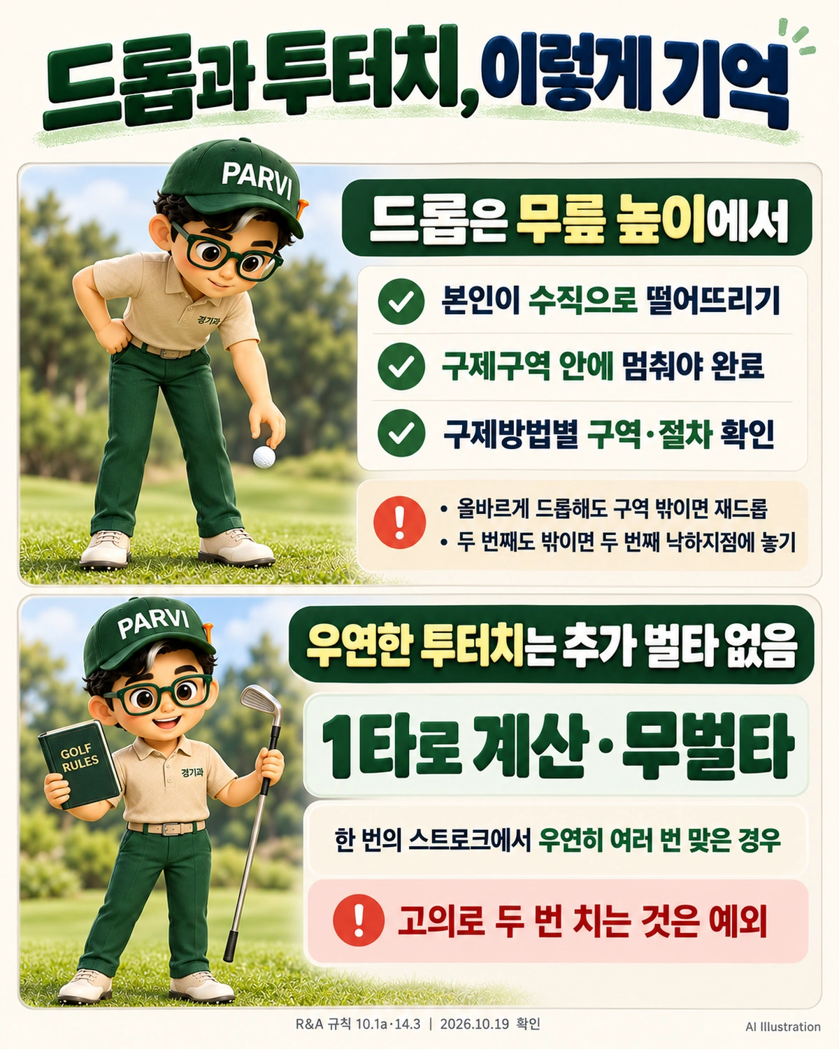 드롭과 투터치 상황의 골프 룰 처리 방법을 정리한 가이드