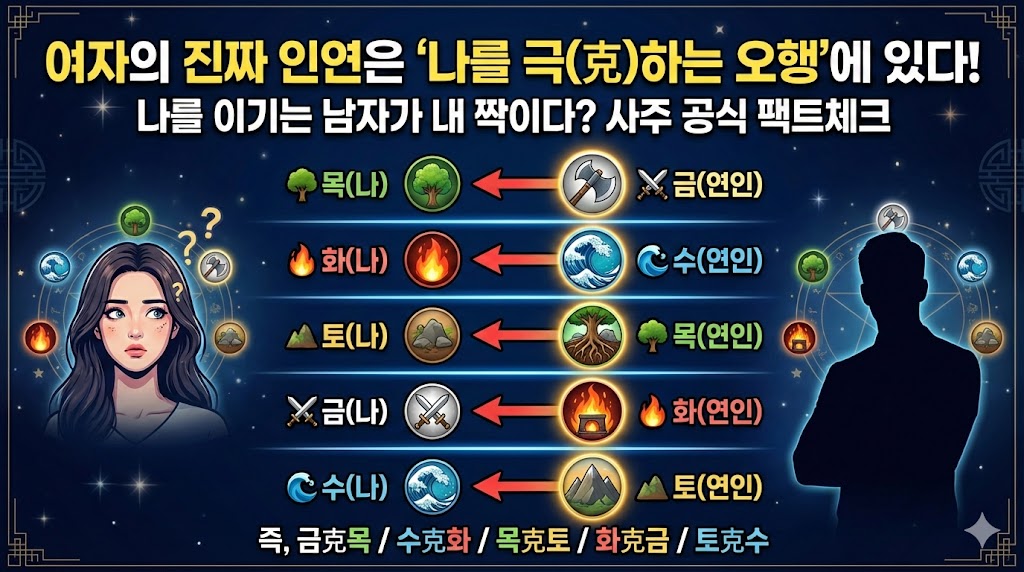 여성은 나를 극하는 오행이 배우자, 남성은 내가 극하는 오행이 배우자 표