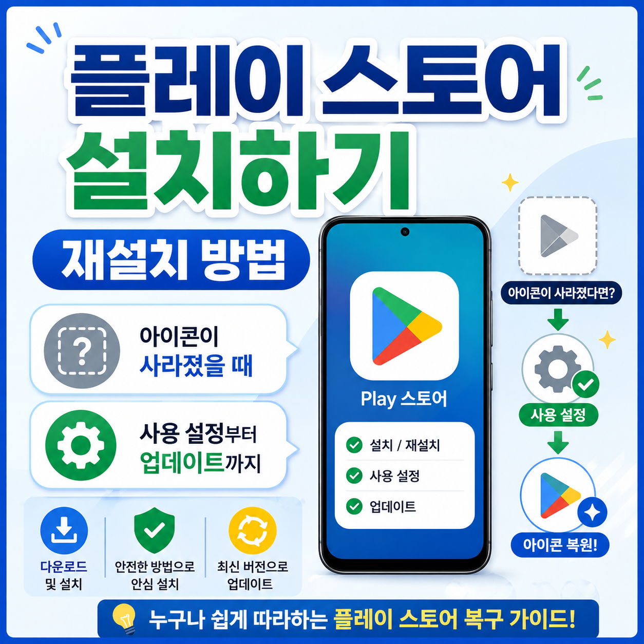플레이 스토어 설치하기&middot;재설치 방법, 아이콘이 사라졌을 때 사용 설정부터 업데이트까지