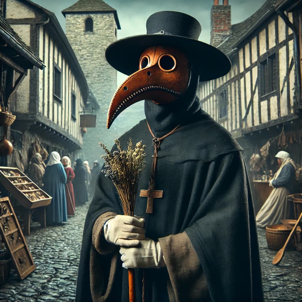 중세 유럽 약초를 들고 있는 역병 관리인(Plague Doctor)의 모습