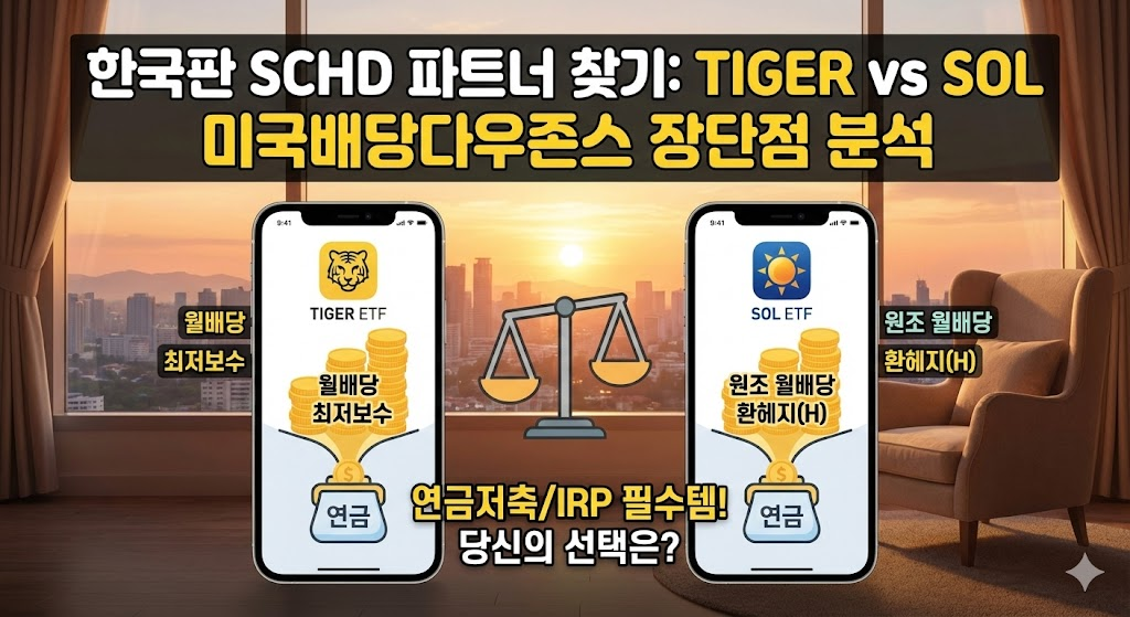 한국판 SCHD 파트너 찾기: TIGER vs SOL 미국배당다우존스 장단점 분석