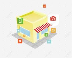 통신, 편의점, 온라인 쇼핑 아이콘 콜라주 이미지