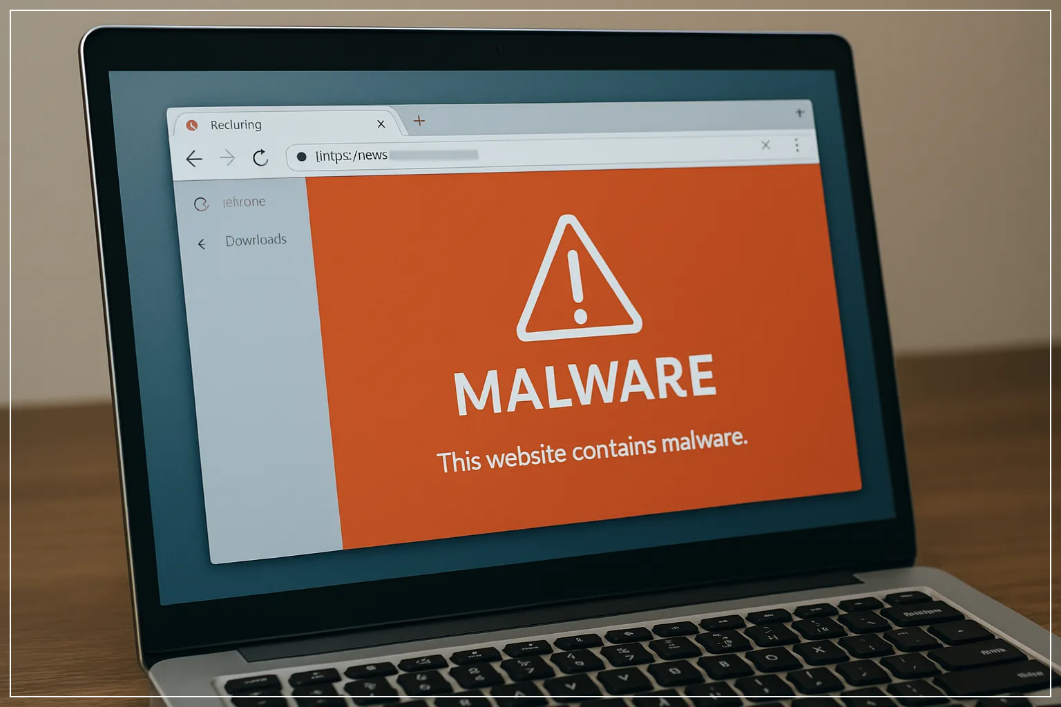 노트북 화면에 바이러스나 악성코드 감염을 시각적으로 보여주는 이미지