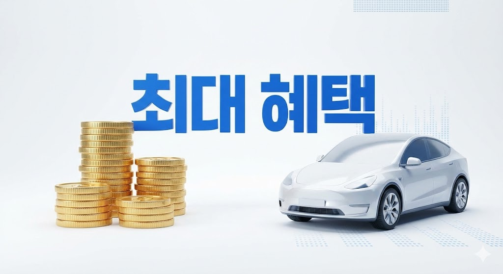 최대 혜택을 강조한 전기차와 금전 이미지