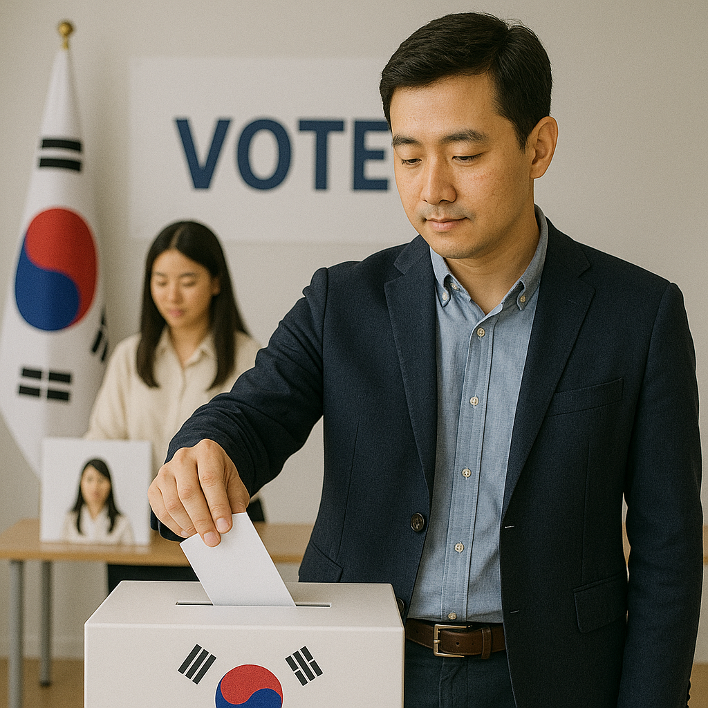 한 남자가 투표하고 있는 모습