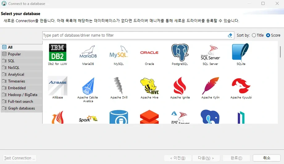 connection to a database 창