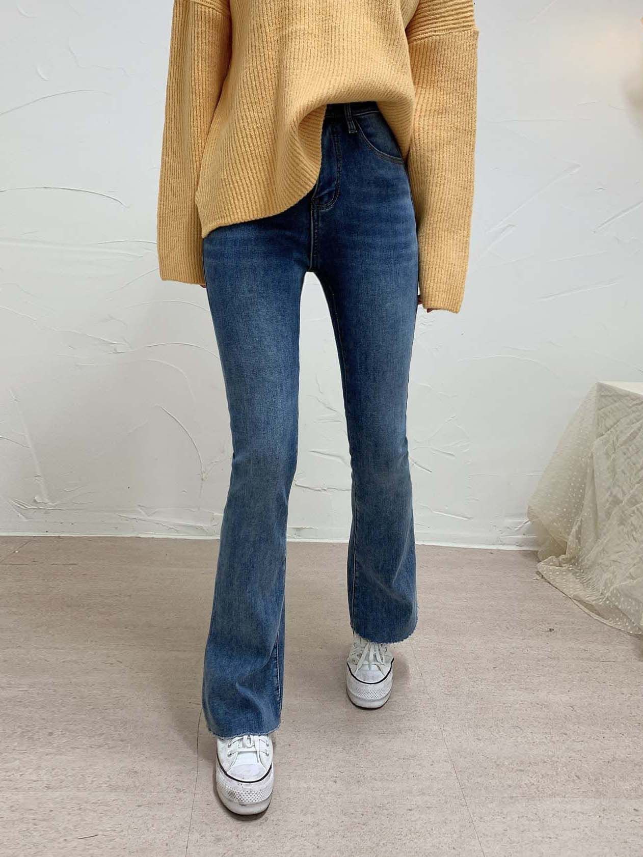 융기모 하이웨스트 롱다리 스판 부츠컷 청바지