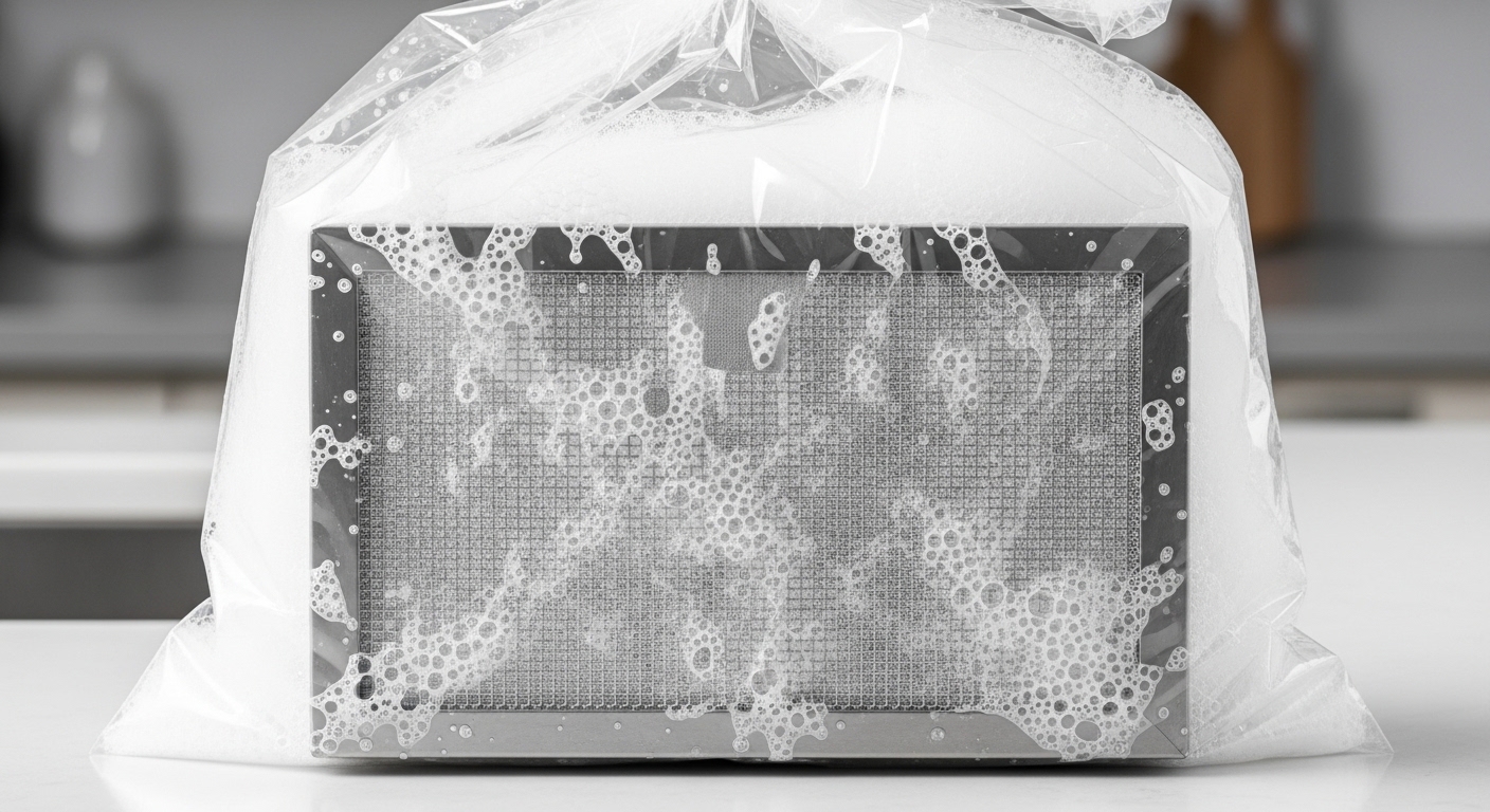 비닐봉지와 베이킹소다 주방 세제 끓는 물을 활용해 주방 후드 필터 기름때를 녹이는 방법