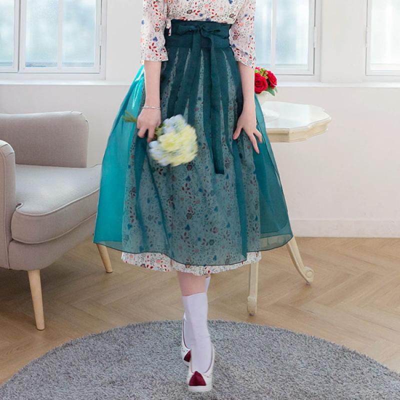 더연주 진청녹색 노방 덧치마 55 100사이즈 생활한복 S