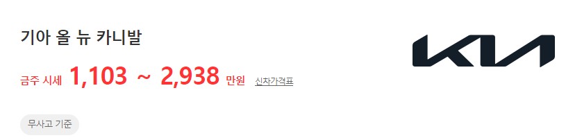 올 뉴 카니발 중고차 무사고 기준 평균 시세