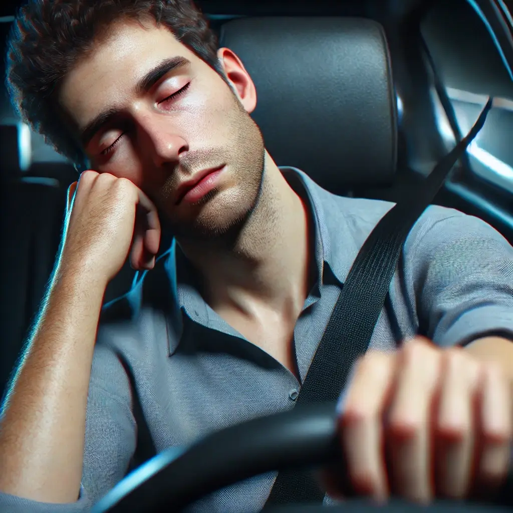 운전 중 졸고 있는 남자의 위험한 모습.