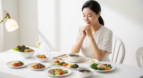 부드럽고 소화 잘되는 음식을 먹는 장면