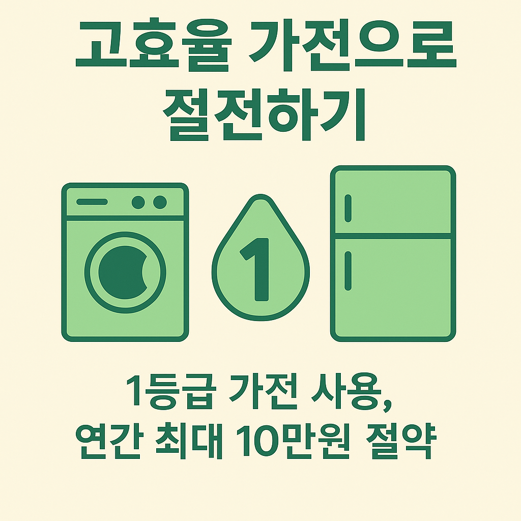 1등급 가전 사용으로 연간 최대 10만원 전기요금 절감 효과를 설명하는 이미지