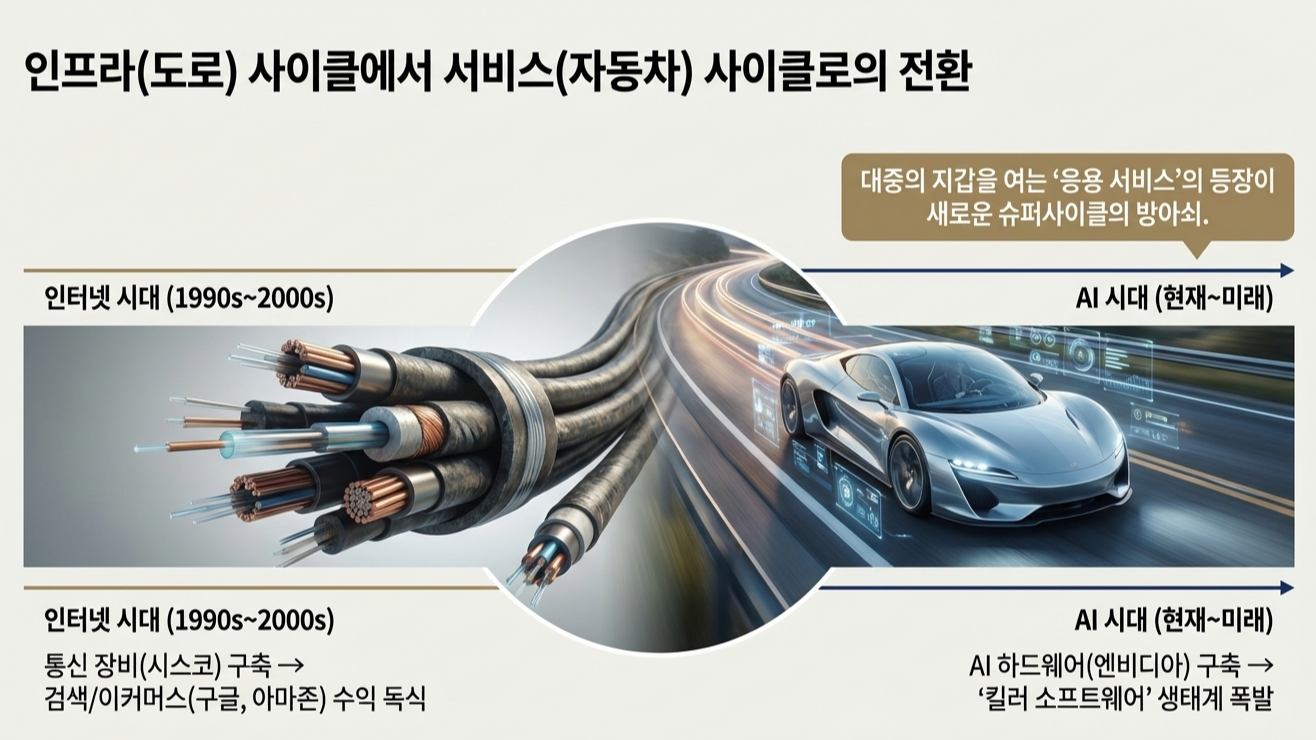 인프라 사이클에서 서비스 사이클로의 전환 설명(AI 활용 생성 이미지)