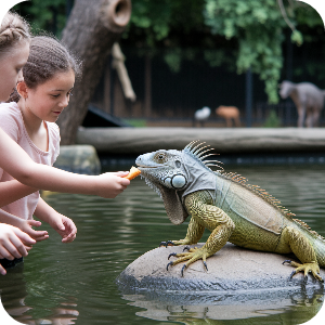 이구아나에게 먹이 주는 이미지