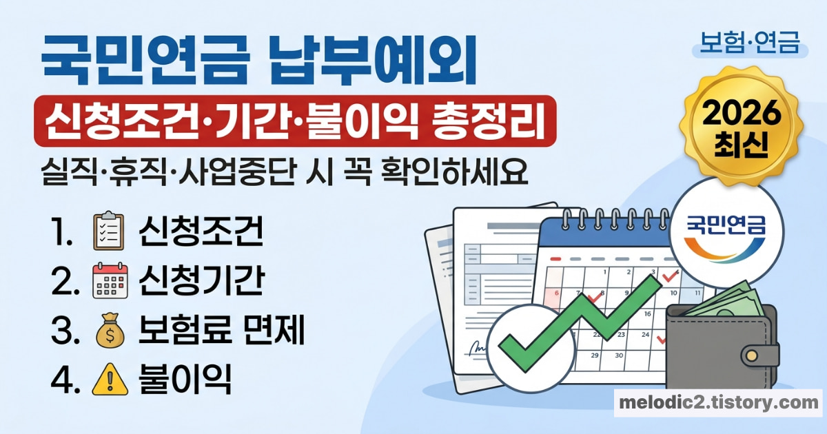국민연금 납부예외 신청방법 조건 기간 불이익 총정리 2026