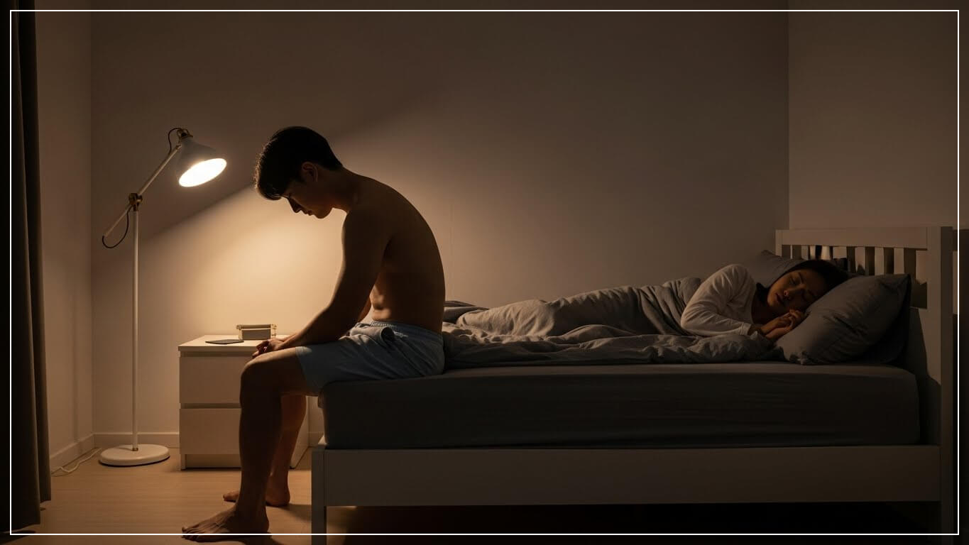 사정이 안 되서 고개속인 남성