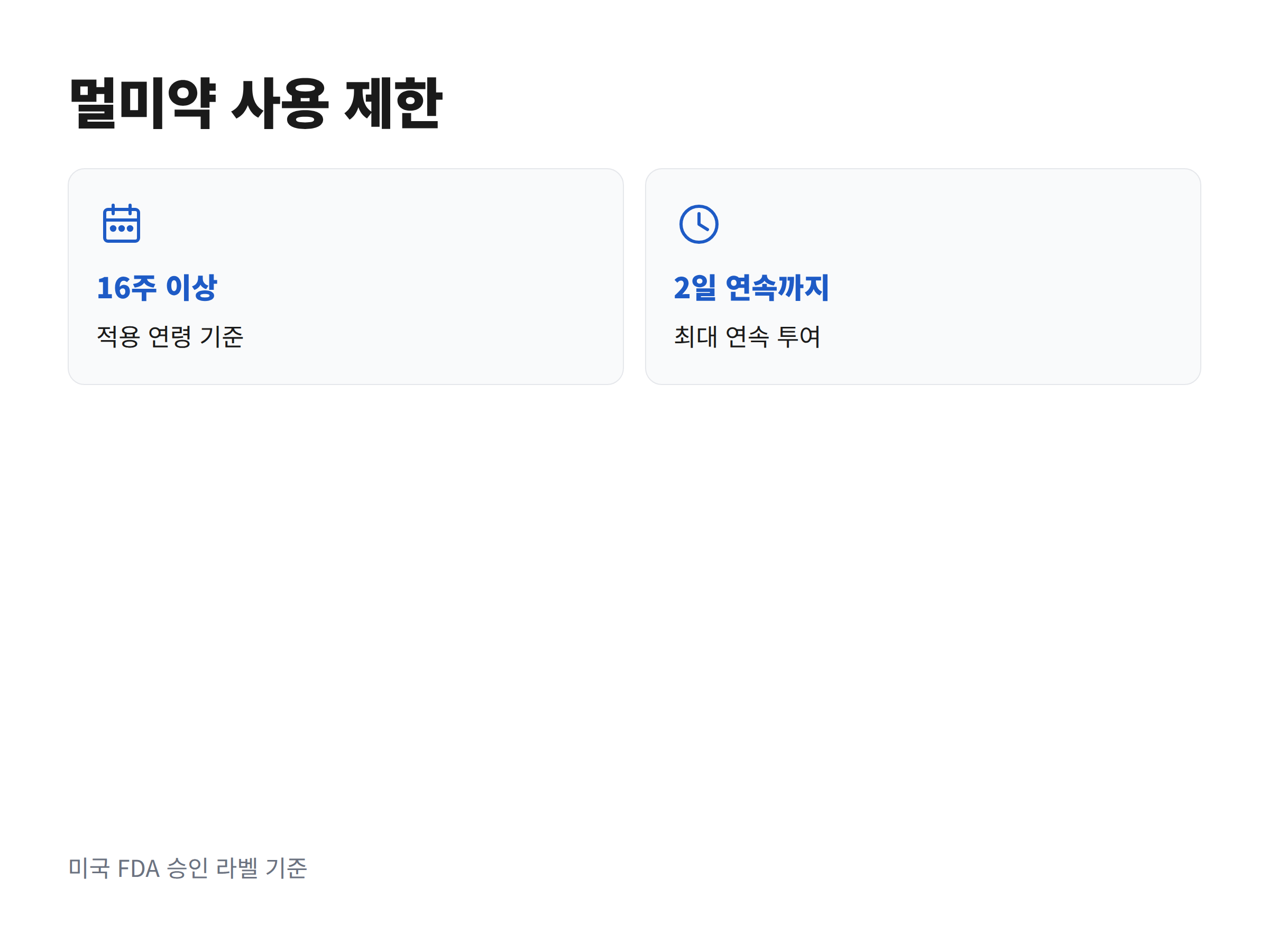 강아지 멀미약의 생후 16주 이상과 최대 2일 연속이라는 두 가지 사용 제한을 나타낸 화면
