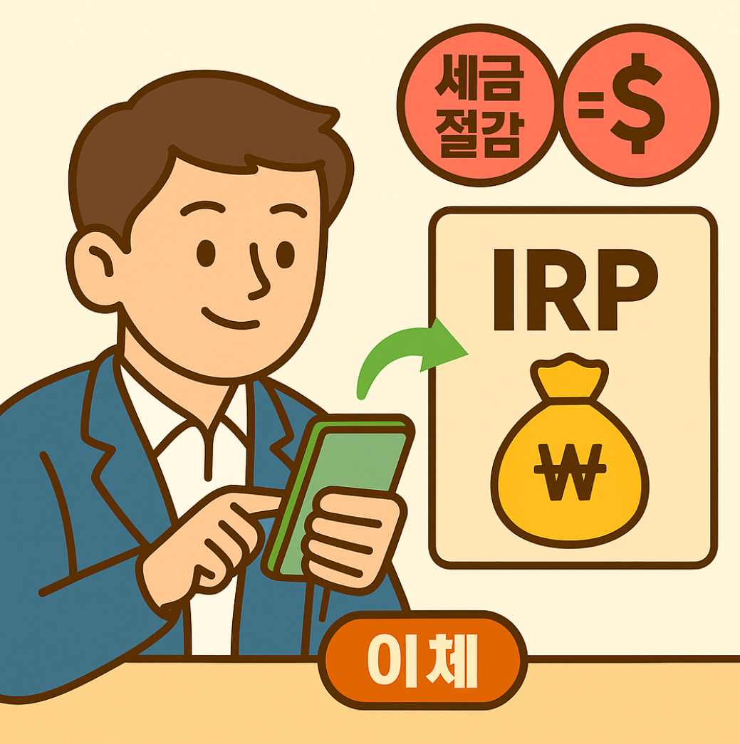 IRP 퇴직연금의 세액공제와 운용 구조를 보여주는 일러스트
