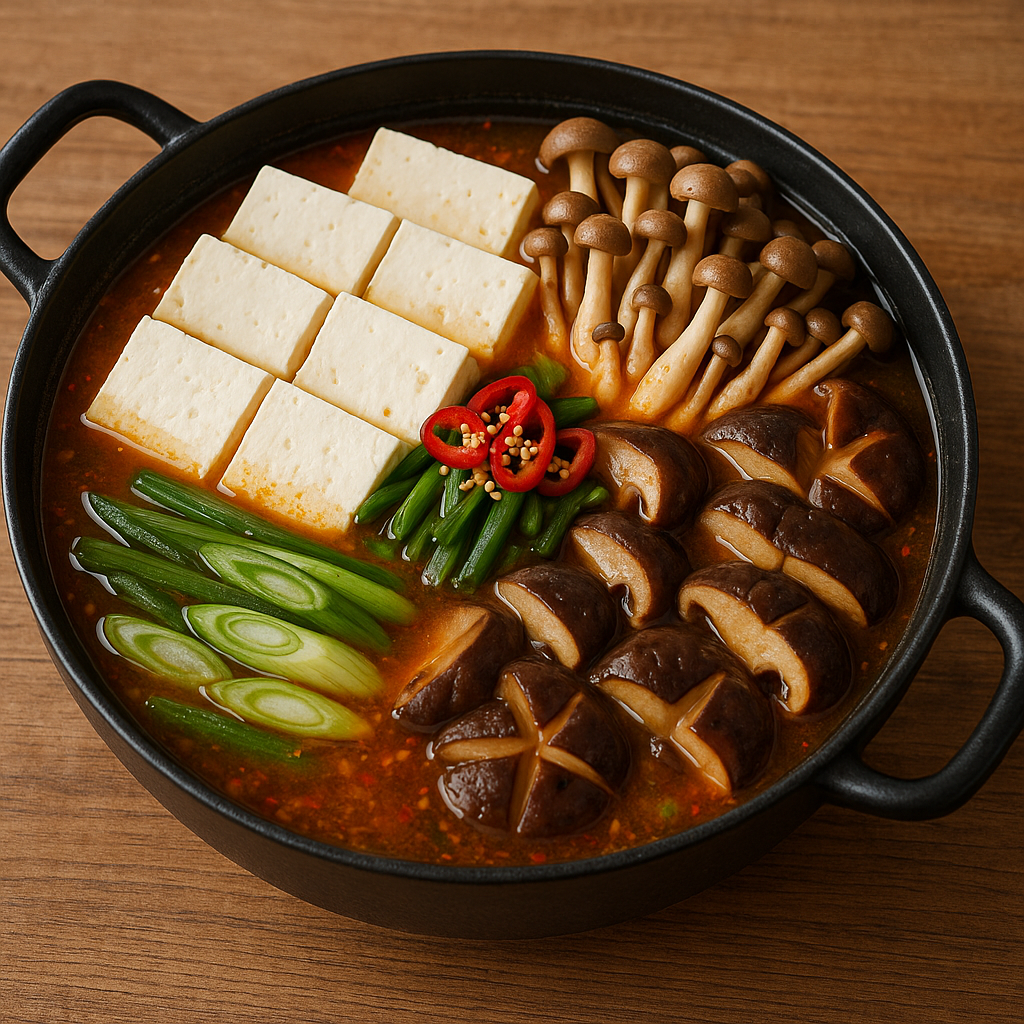 두부버섯전골이 담긴 냄비