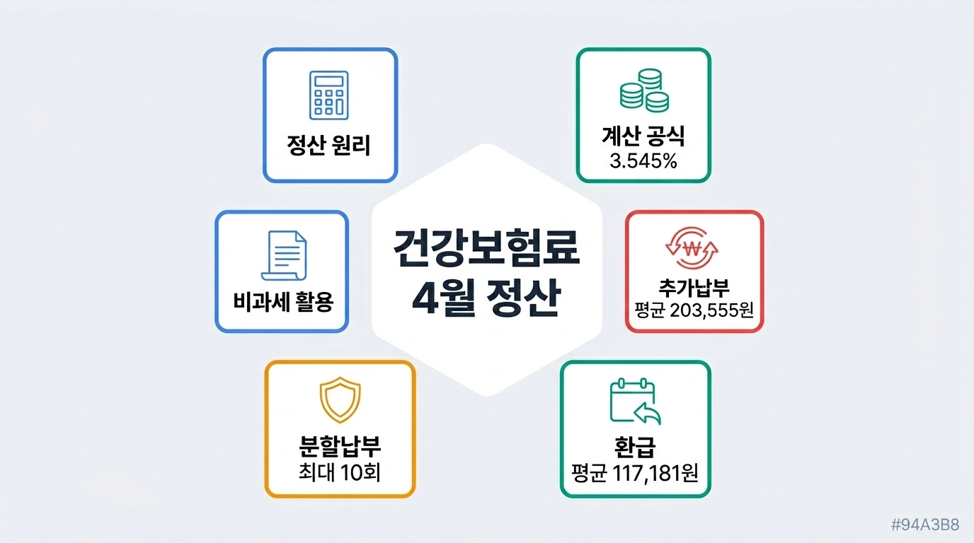 2026년 건강보험료 4월 정산 추가납부 환급 계산법 핵심 요약 인포그래픽