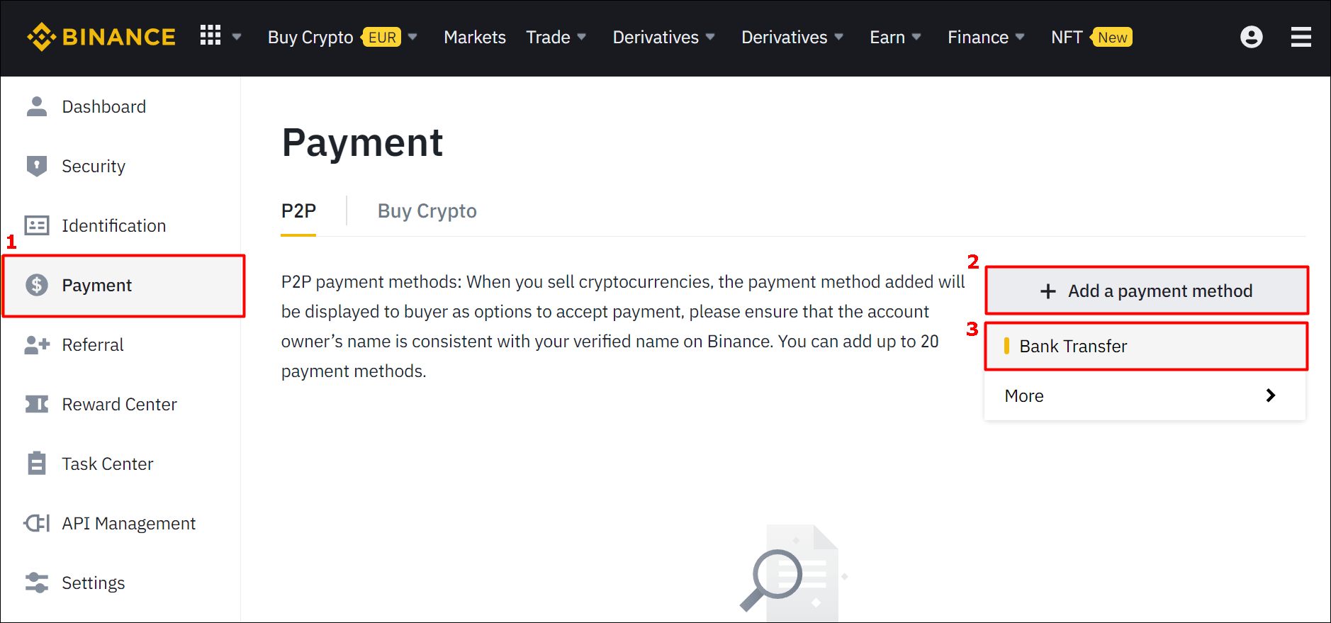 지불 버튼을 누르면 나오는 Bank Transfer 버튼을 강조