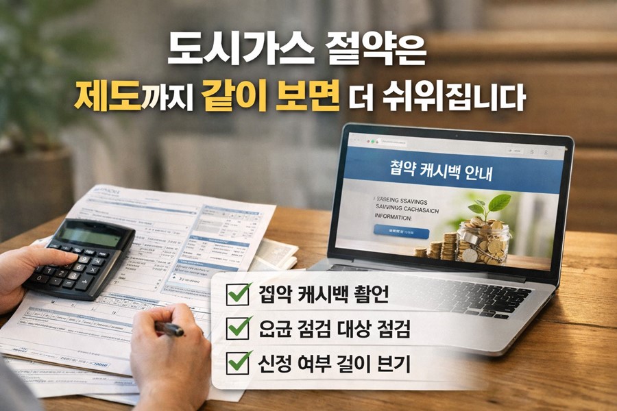 도시가스 절약 캐시백과 취약계층 요금 경감 제도를 함께 확인하는 2026 도시가스 요금 절약 체크리스트 이미지