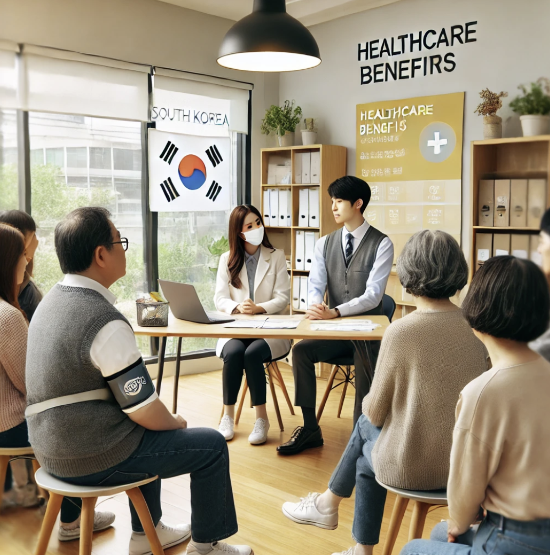 의료 혜택에 대해 설명을 듣는 커뮤니티 센터