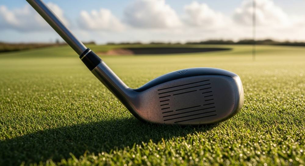 필드에 골프채와 골드공 올라와있는 사진