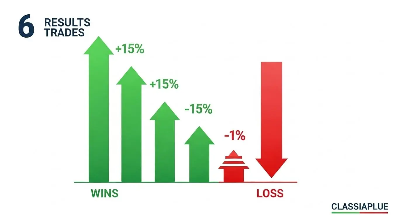 6번의 주식 거래 중 5번의 수익과 1번의 손실을 나타내는 그래프