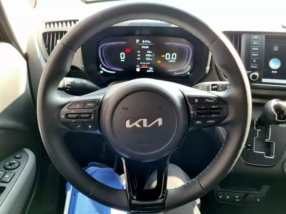 더 뉴 레이의 운전대와 LCD 계기판을 찍은 모습입니다.